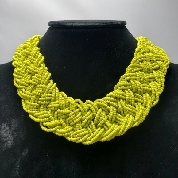 Signature Lime  green braided seed bead Bohemian choker necklace - Picture 1 of 3